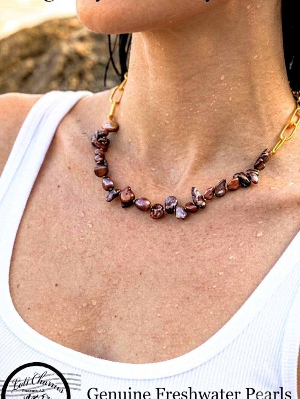 Red Irregular  Keshi Pearls In Classic 18K Gold  Plated Paperclip Necklace  